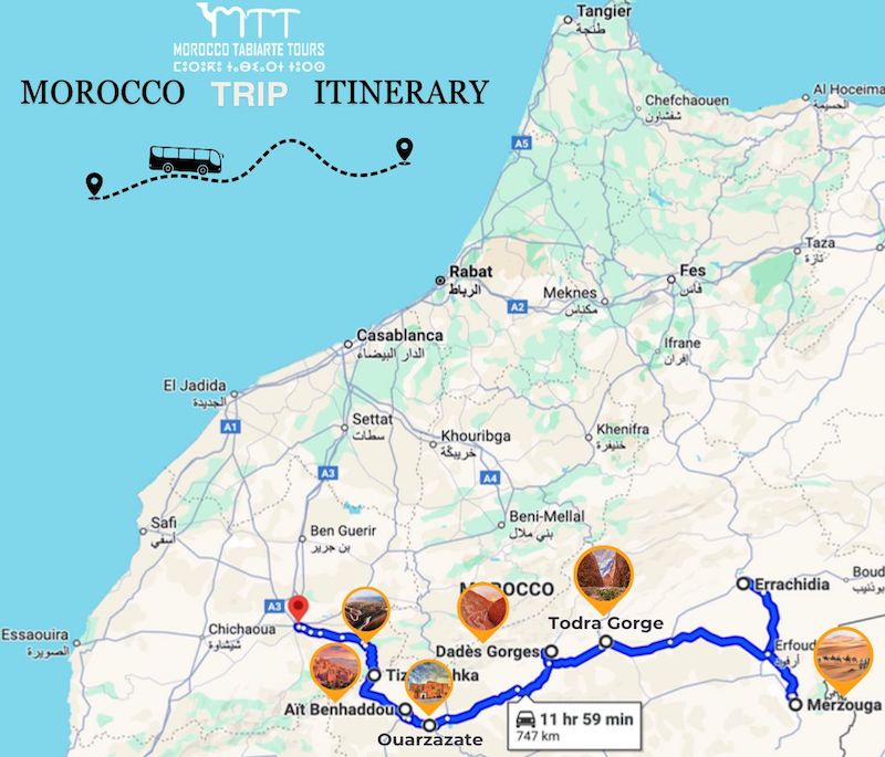 Errachidia to Marrakech Desert Tour Map | Detailed Route & Highlights
