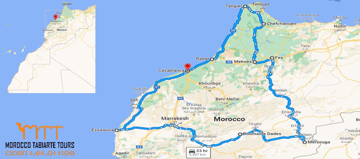 Road Map of Morocco Private Tour from Casablanca 2022/23/24