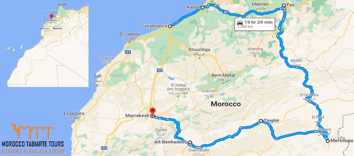 Road Map of Morocco Travel Itinerary 5 Days from Casablanca 2022/23/24