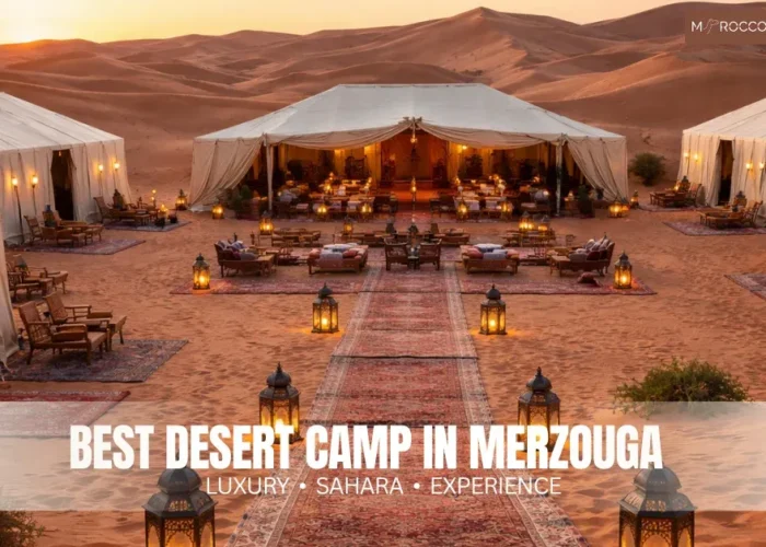 Best desert camp in Merzouga surrounded by the golden dunes of Erg Chebbi
