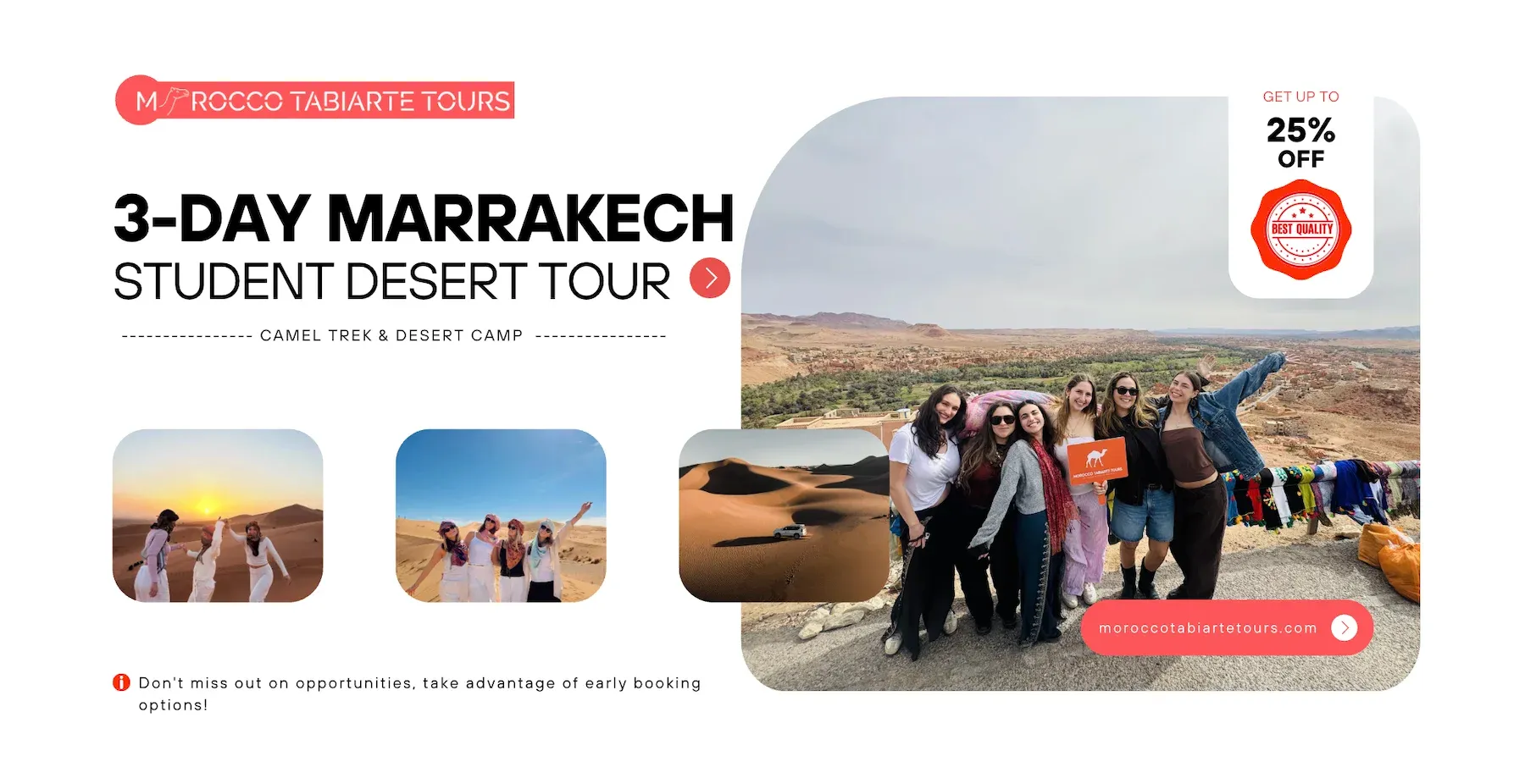Morocco student tour camel trekking in Sahara Desert Erg Chebbi during 3 day Marrakech desert trip